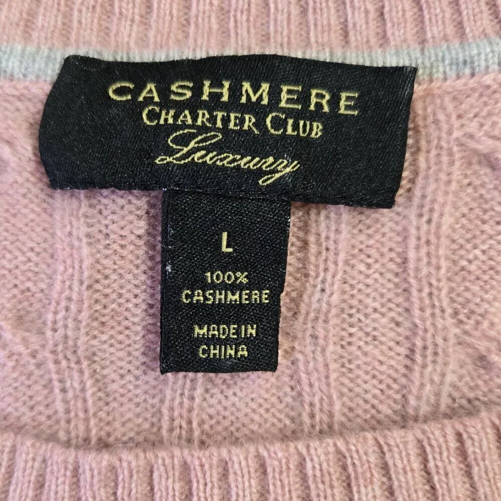 Charter Club Luxury 100% Cashmere Blush Pink Cable Knit Sweater Cozy Preppy